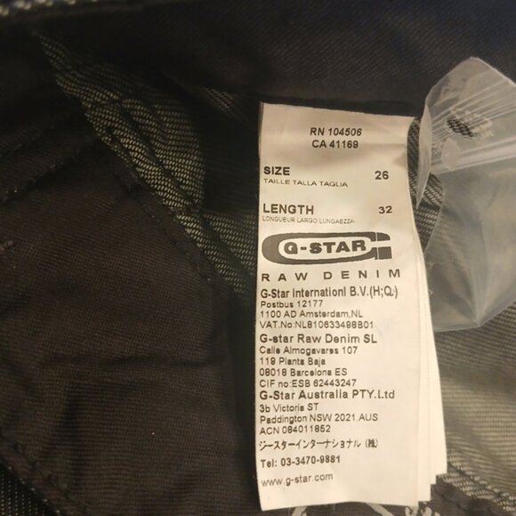 G-STAR Original Raw Denim Size 26x32 Fire Elwood Tapered Black New - Picture 10 of 10